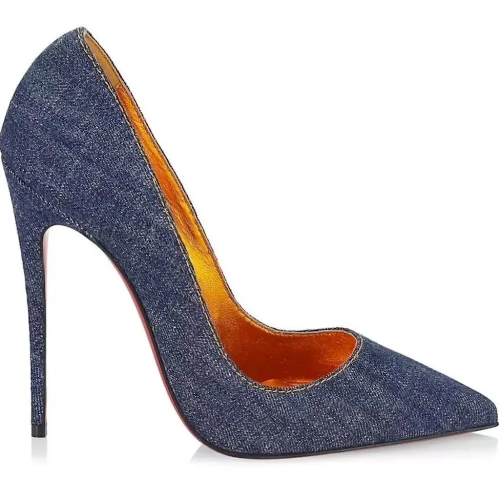 Christian Louboutin So Kate 120 leather pointed toe pumps Blue Denim Gold 36 - Picture 3 of 10